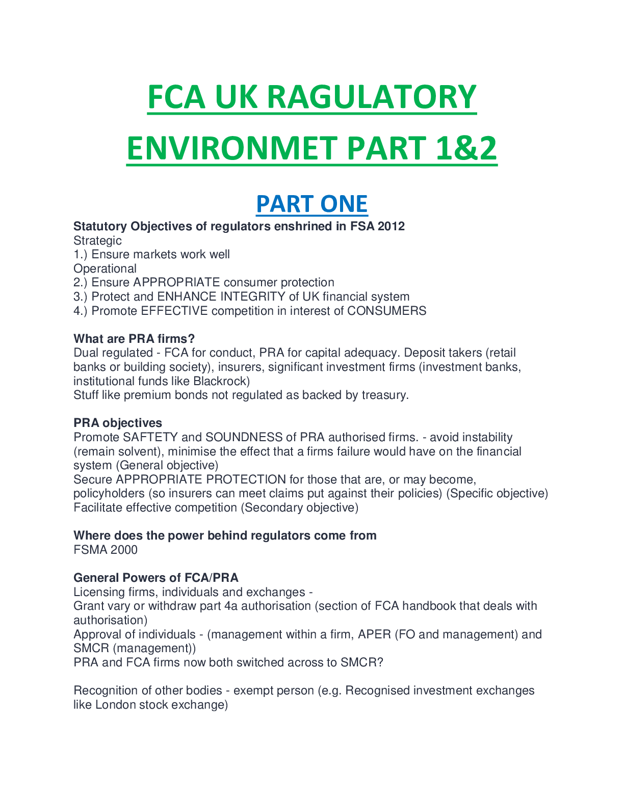 Preview image for FCA UK RAGULATORY ENVIRONMENT PART 1& 2 ACTUAL EXAM QUESTIONS AND ANSWERS RATED AND GRADED A+.